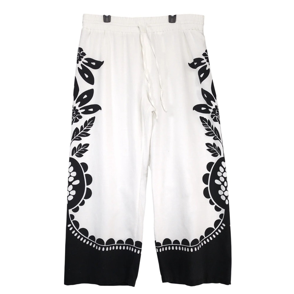 Classic Concepts White Floral Wide-Leg Pants Womens Plus 3XL Linen Resort Beach